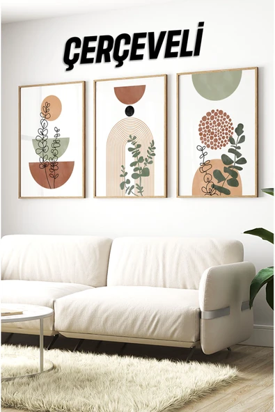 kutuTR Dekorize Mdf Tablo Seti 3 Parça 3 Mm - Çerçeveli Salon Oturma Odası Için Bohem Duvar Dekoru 3018 ürün görseli 1
