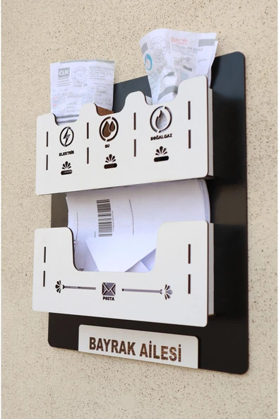 kutuTR Apartman Ortak Fatura & Posta Kutusu Ahşap - Siyah Beyaz ürün görseli 1