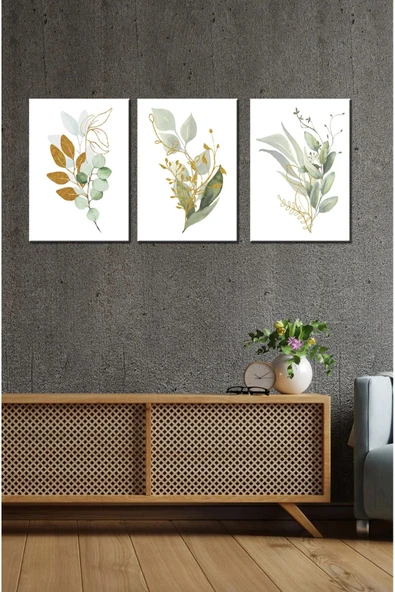 kutuTR NOTPA 3' LÜ TABLO SET YEŞİL TONDA ÇİÇEKLER SET 1 ürün görseli 1