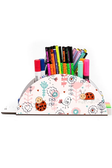 kutuTR Ahşap Vip Mini Animals Gökkuşağı Cetvelli Masaüstü Kalemlik Organizer Montajlı Kutulu ürün görseli 1