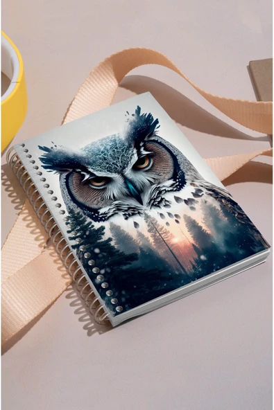 kutuTR Baykuş Desen Ahşap Mdf Kapaklı 100 Yaprak Kareli 15x21 Vip Modelist Defter 80gr/m2 K521 ürün görseli 1