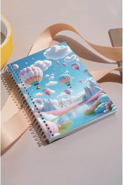 kutuTR Uçan Balon Desenli Ahşap Mdf Kapaklı 100 Yaprak Kareli 15x21 Vip Modelist Defter 80gr/m2 K502 ürün görseli 1