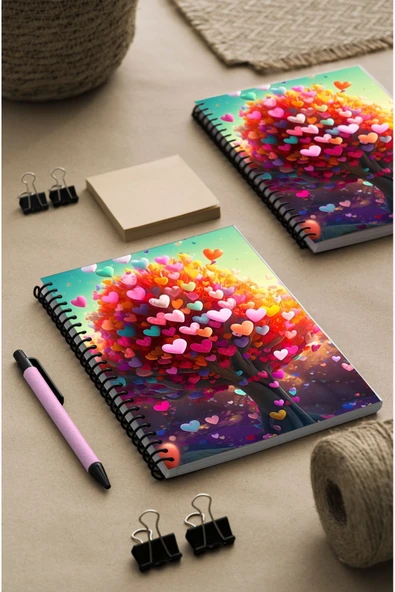 kutuTR Kalp Ağacı Desen Ahşap Mdf Kapaklı 100 Yaprak Çizgili 15x21 Vip Modelist Defter 80gr/m2 Ç501 ürün görseli 1