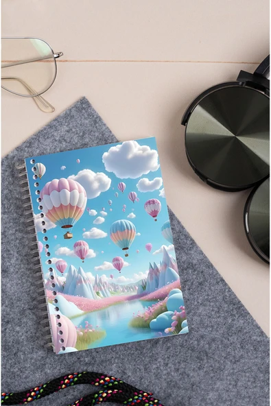 kutuTR Uçan Balonlar Desenli Ahşap Mdf Kapaklı 80 Yaprak Çizgili 10x14 Vip Modelist Defter 80gr/m2 Ç-A602 ürün görseli 1