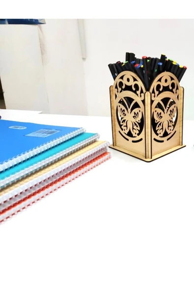 Notpa Kelebek Desenli Ahşap Masaüstü Kalemlik Organizer ürün görseli 1