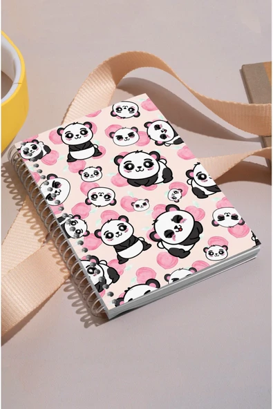 kutuTR Panda Desenli Ahşap Mdf Kapaklı 100 Yaprak Kareli 15x21 Vip Modelist Defter 80gr/m2 K510 ürün görseli 1