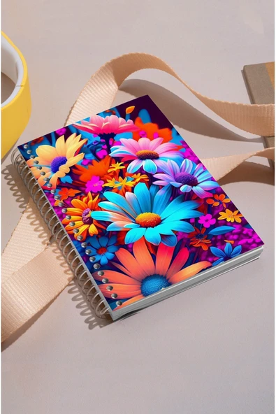 kutuTR Çiçekler Desenli Ahşap Mdf Kapaklı 100 Yaprak Kareli 15x21 Vip Modelist Defter 80gr/m2 K506 ürün görseli 1