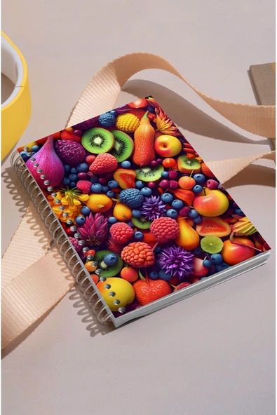 kutuTR Meyveler Desenli Ahşap Mdf Kapaklı 100 Yaprak Kareli 15x21 Vip Modelist Defter 80gr/m2 K507 ürün görseli 1