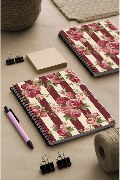 kutuTR Çiçek Buket Desen Ahşap Mdf Kapaklı 100 Yaprak Çizgili 15x21 Vip Modelist Defter 80gr/m2 Ç517 ürün görseli 1