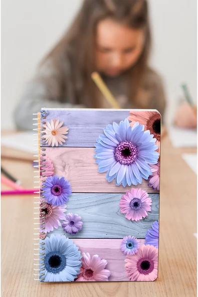 kutuTR Pembe Çiçek Desenli Ahşap Mdf Kapaklı 80 Yaprak Çizgili 10x14 Vip Modelist Defter 80gr/m2 Ç-A603 ürün görseli 1