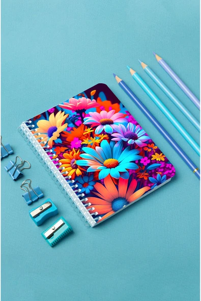 kutuTR Çiçek Desenli Ahşap Mdf Kapaklı 80 Yaprak Çizgili 10x14 Vip Modelist Defter 80gr/m2 A606 ürün görseli 1