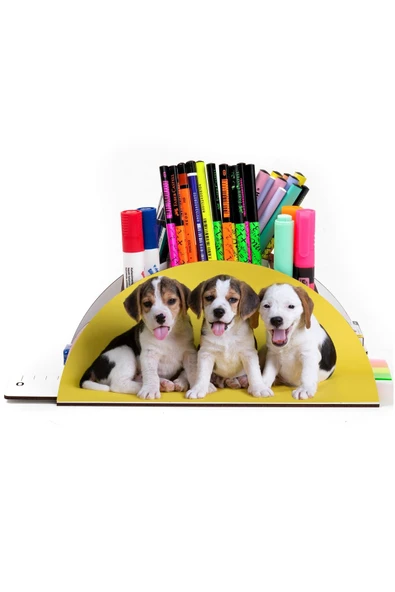 Notpa Ahşap Vip Yavru Köpekler Gökkuşağı Cetvelli Masaüstü Kalemlik Organizer Vip129 ürün görseli 1