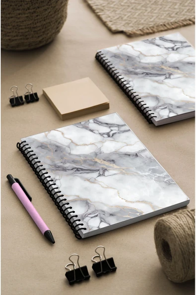 kutuTR Mermer Desen Ahşap Mdf Kapaklı 100 Yaprak Çizgili 14x21 Vip Modelist  Defter 80gr/m2 Ç514 ürün görseli 1