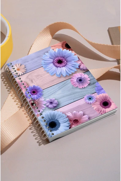 kutuTR Mavi Pembe Çiçek Desenli Ahşap Mdf Kapaklı 100 Yaprak Kareli 15x21 Vip Modelist Defter 80gr/m2 K503 ürün görseli 1