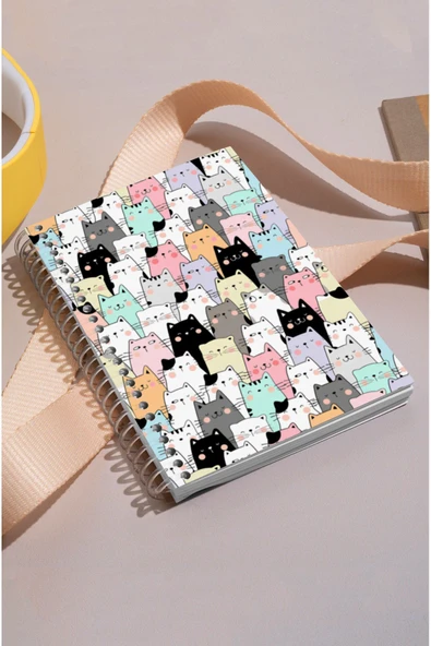 kutuTR Kediler Ahşap Mdf Kapaklı 100 Yaprak Kareli 15x21 Vip Modelist Defter 80gr/m2 K509 ürün görseli 1