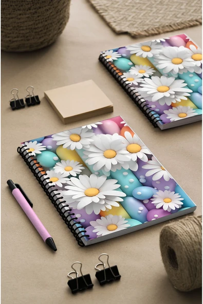 kutuTR Papatya Desenli Ahşap Mdf Kapaklı 100 Yaprak Çizgili 15x21 Vip Modelist Defter 80gr/m2 Ç504 ürün görseli 1