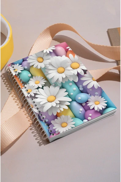 kutuTR Papatya Desenli Ahşap Mdf Kapaklı 100 Yaprak Kareli 15x21 Vip Modelist Defter 80gr/m2 K504 ürün görseli 1