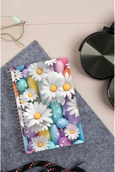 kutuTR Papatya Desenli Ahşap Mdf Kapaklı 80 Yaprak Çizgili 10x14 Vip Modelist Defter 80gr/m2 A604 ürün görseli 1