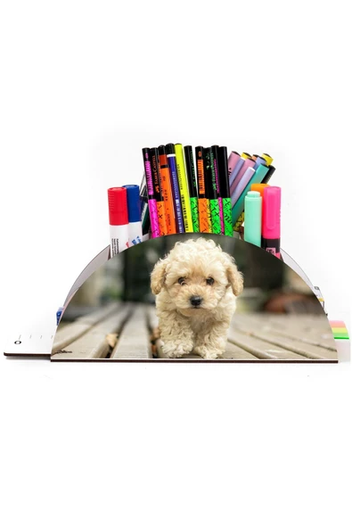 Notpa Ahşap Vip Terrier Köpek Gökkuşağı Cetvelli Masaüstü Kalemlik Organizer Vip131 ürün görseli 1