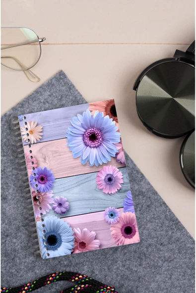 kutuTR Pembe Çiçek Desenli Ahşap Mdf Kapaklı 80 Yaprak Kareli 10x14 Vip Modelist Defter 80gr/m2 K-A603 ürün görseli 1