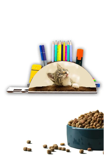 Notpa Ahşap Kedi Gökkuşağı Cetvelli Masaüstü Kalemlik Kutu Çocuklar Için Organizer Gk123 ürün görseli 1