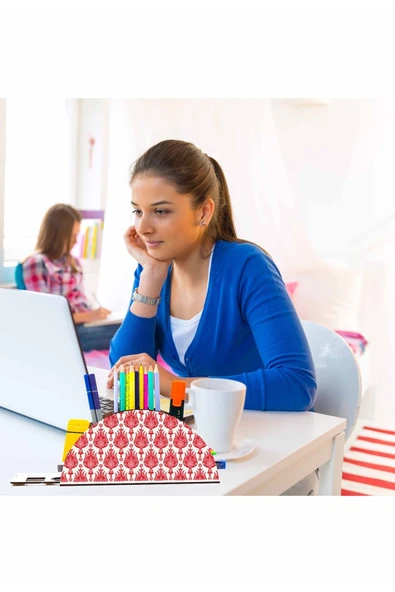 Notpa Ahşap Lale Desenli Gökkuşağı Cetvelli Masaüstü Kalemlik Kutu Çocuklar Için Organizer Gk38 ürün görseli 1