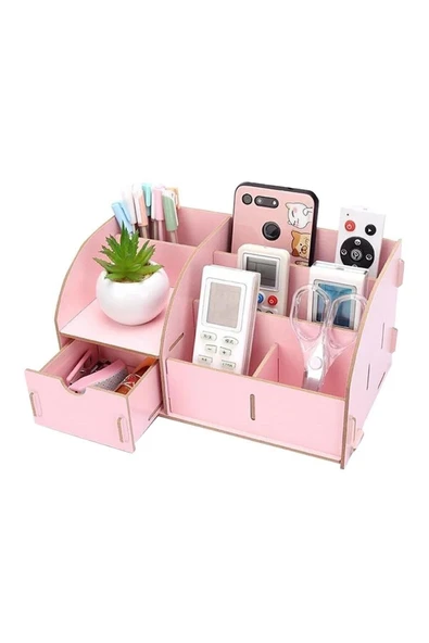 Notpa Pembe Çekmeceli Ahşap Masaüstü Kalemlik Kalem Kutusu Organizer Montajı Yapılmış Kutulu Ürün ürün görseli 1