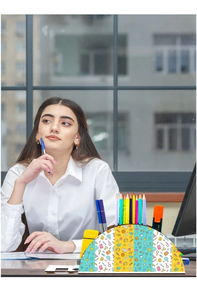 Notpa Ahşap Kırtasiye Ikon Gökkuşağı Cetvelli Masaüstü Kalemlik Kutu Çocuklar Için Organizer Gk114 ürün görseli 1