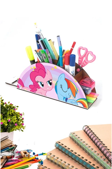 Notpa Ahşap Pony Gökkuşağı Cetvelli Masaüstü Kalemlik Kutu Çocuklar Için Organizer Gk53 ürün görseli 1