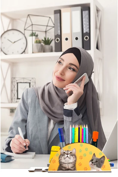 Notpa Ahşap Sevimli Kediler Gökkuşağı Cetvelli Masaüstü Kalemlik Kutu Çocuklar Için Organizer Gk126 ürün görseli 1