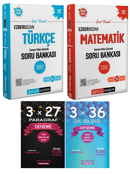 Pegem + Anla Kazan KPSS Ezberbozan Türkçe Matematik Soru Paragraf + Dil Bilgisi Deneme 4 lü Set ürün görseli 1