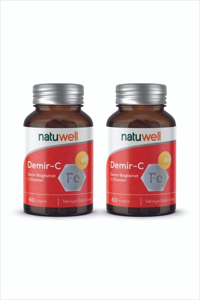 NATUWELL 2'li Natuwell Demir-C (Demir Bisglisinat + C Vitamini) 60 Kapsül ürün görseli 1