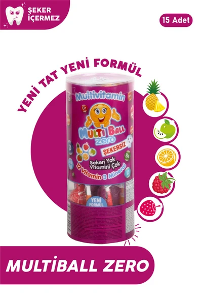 Multiball Zero ( Şekersiz ) 15 Adet Lolipops ( 12 Vitamin 3 Mineral ) ürün görseli 1