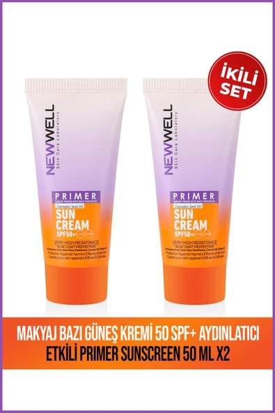 2 Adet Makyaj Bazı Güneş Kremi 50 SPF+ Aydınlatıcı Etkili Primer Sunscreen 50 ML ürün görseli 1