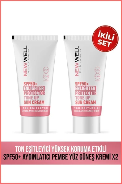 2 Adet Ton Eşitleyici Yüksek Koruma Etkili Spf50+ Aydınlatıcı Pembe Yüz Güneş Kremi 50 ML ürün görseli 1