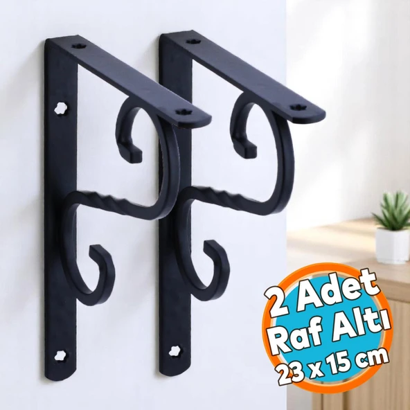 Raf Altı Metal Ayak Ferforje Siyah Raf Tutucu 150 x 230 mm (2 ADET) ürün görseli 1