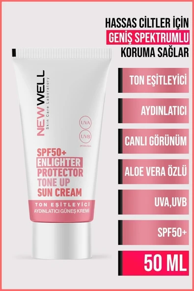 Ton Eşitleyici yüksek Koruma Etkili Spf50+ Aydınlatıcı Pembe Yüz Güneş Kremi 50 Ml ürün görseli 1