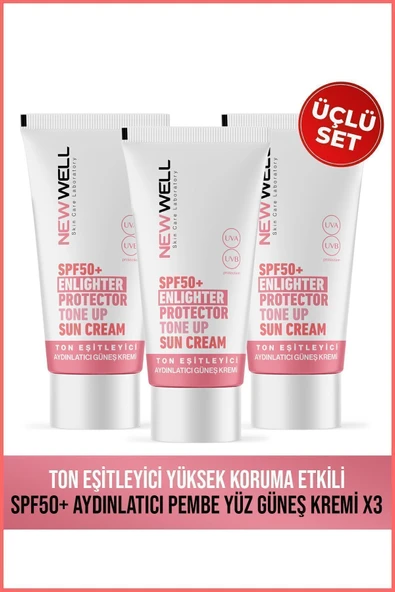 3 Adet Ton Eşitleyici yüksek Koruma Etkili Spf50 Aydınlatıcı Pembe Yüz Güneş Krem 50 ml ürün görseli 1
