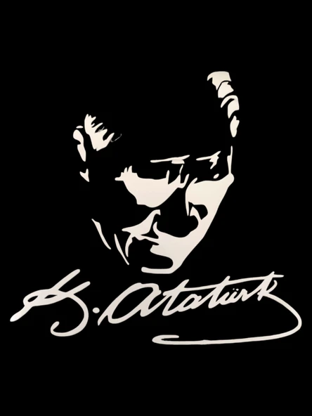 K.Atatürk Silüetli İmzalı Oto Sticker Beyaz 20x20cm BY2 ürün görseli 1