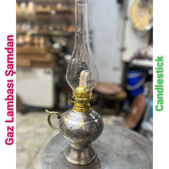 Bakır gaz lambası Şamdan Dekoratif Antik Bakır Osmanlı Gaz lambası Portatif Nostaljik Gaz Lambası Şamdan ürün görseli 1