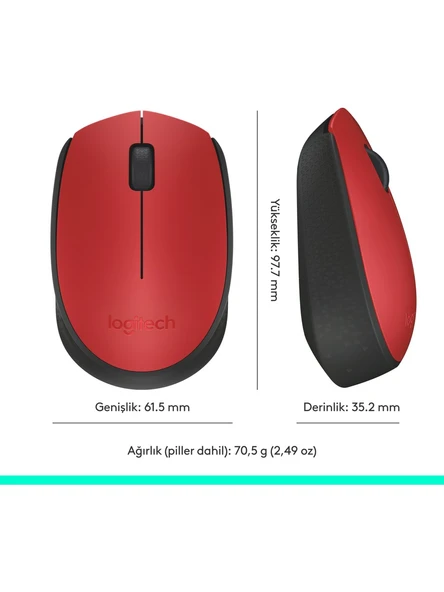 Logitech M171 910-004641 Kırmızı Optik Kablosuz Mouse - Resim 4