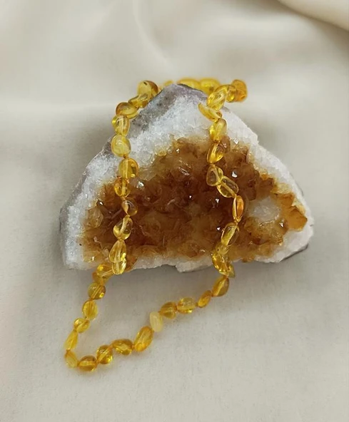 Kolye Kehribar Amber Doğaltaş Düğümlü Bebek Kolyesi 17873 ürün görseli 1