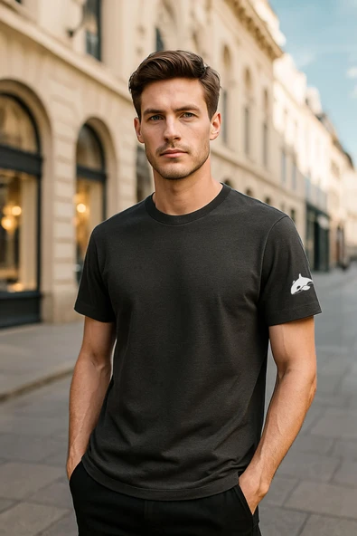 Erkek Bisiklet Yaka Basic Düz Kısa T-shirt - Resim 9