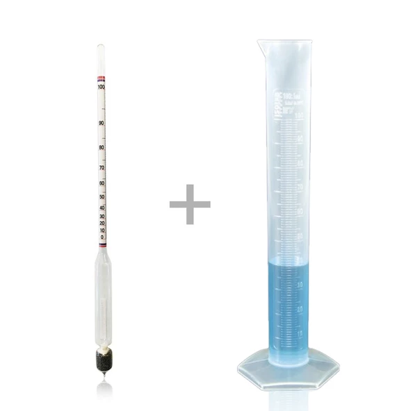 AEK-Tech 0-100 Uzun Form Alkolmetre Hidrometre ve 250ml Mezür Seti ürün görseli 1