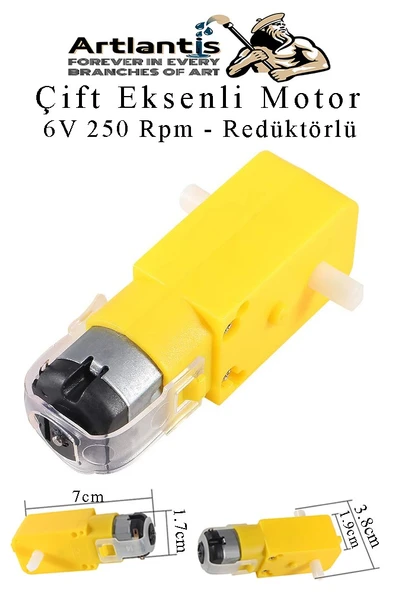 Çift Eksenli Motor Redüktörlü 6V 250 Rpm 1 Adet Sarı Dc Motor Arduino Robotik Motor Deney Okul Bilim Araba Yapım ürün görseli 1