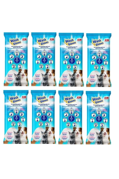 Biopetactive Wash Gloves (Evcil Hayvan Kuru Yıkama Kesesi) 8 li x 8 Paket ürün görseli 1