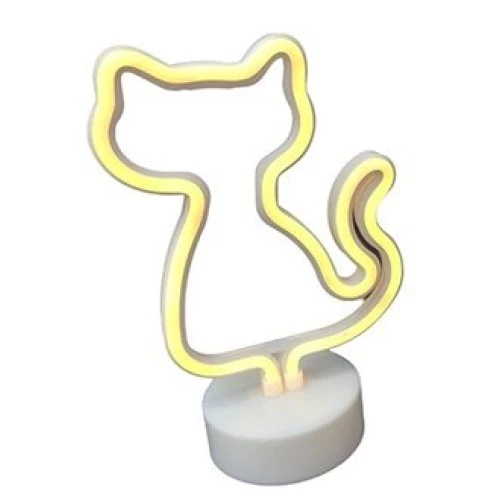 Neon Kedi Masa Gece Lambası Pembe Işık ürün görseli 1