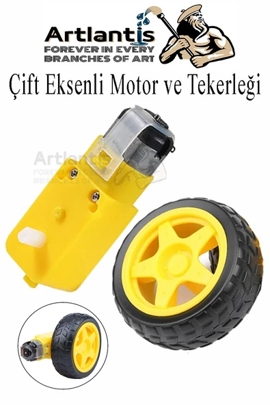 Çift Eksenli Motor ve Tekerleği 1 Paket Sarı Dc Motor Arduino Robotik Motor Tekerlek Deney Okul Bilim Araba Yapım ürün görseli 1