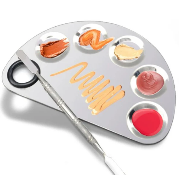 Mecno Beauty MB-PLT-001 Paslanmaz Çelik Fondöten Karıştırma & Makyaj Karıştırma Paleti ve Spatula ürün görseli 1