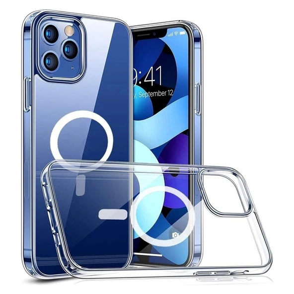 İphone 12 Pro Max Dayanıklı Manyetik Şeffaf Kılıf (MagSafe Uyumlu) ürün görseli 1